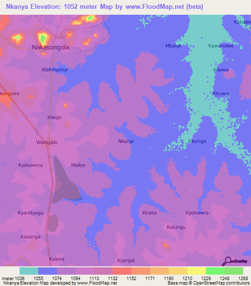 Nkanya,Uganda Elevation Map