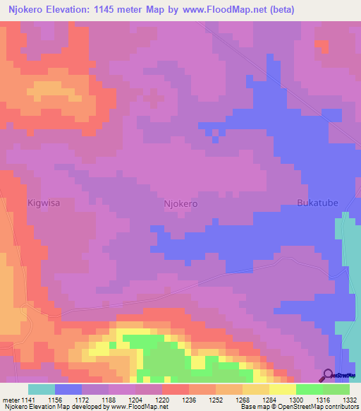 Njokero,Uganda Elevation Map