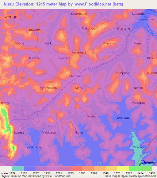 Njeru,Uganda Elevation Map