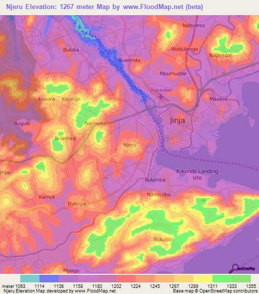 Njeru,Uganda Elevation Map