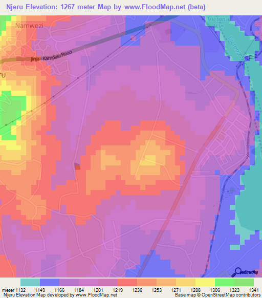 Njeru,Uganda Elevation Map