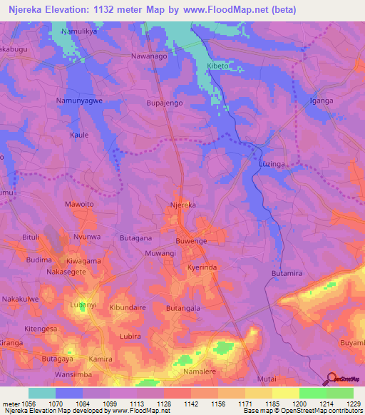 Njereka,Uganda Elevation Map