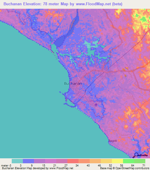 Buchanan,Liberia Elevation Map