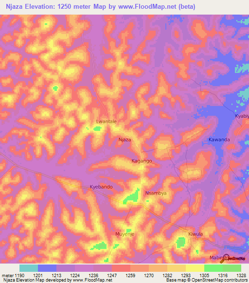 Njaza,Uganda Elevation Map