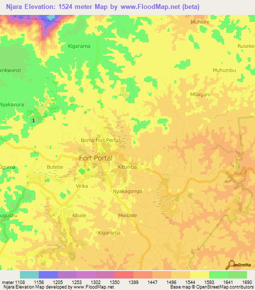 Njara,Uganda Elevation Map