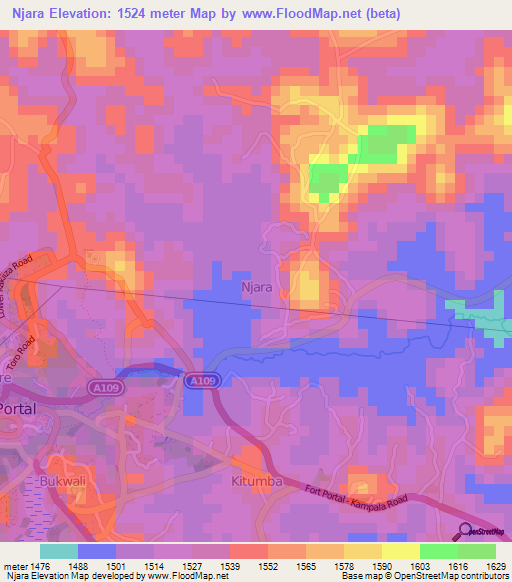 Njara,Uganda Elevation Map