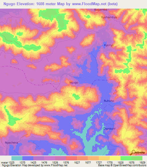 Ngugo,Uganda Elevation Map