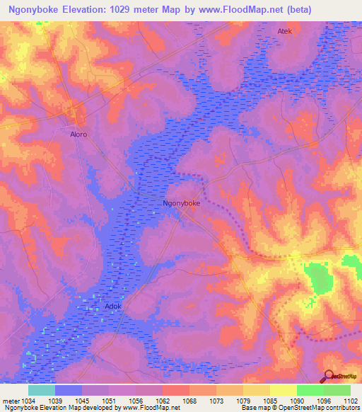 Ngonyboke,Uganda Elevation Map