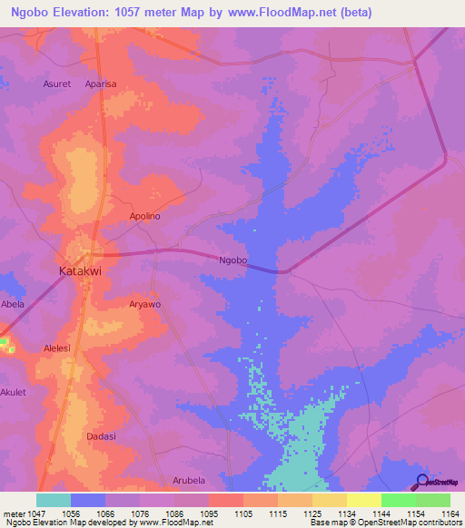 Ngobo,Uganda Elevation Map