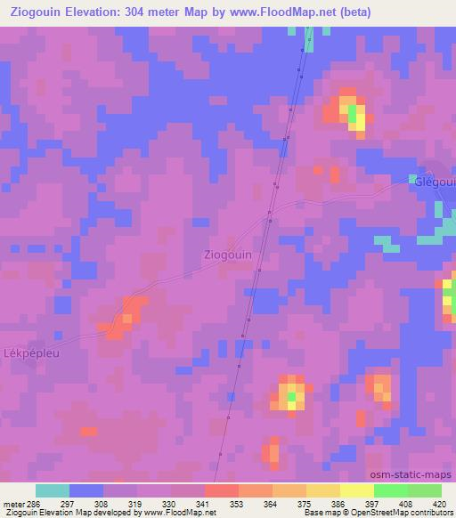 Ziogouin,Ivory Coast Elevation Map