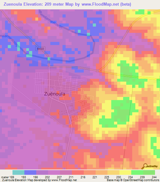 Zuenoula,Ivory Coast Elevation Map