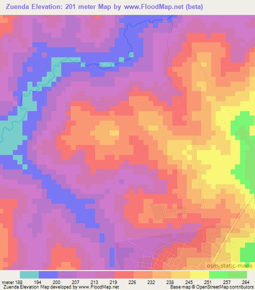 Zuenda,Ivory Coast Elevation Map