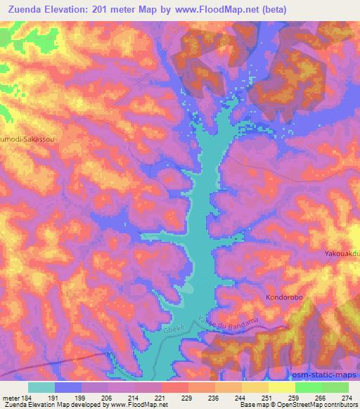 Zuenda,Ivory Coast Elevation Map