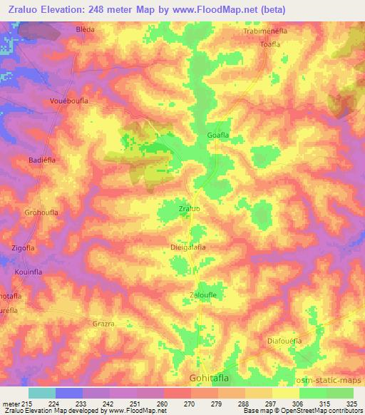 Zraluo,Ivory Coast Elevation Map