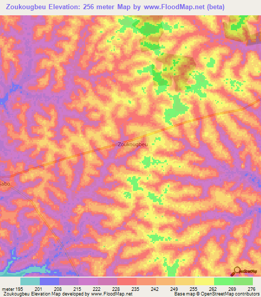 Zoukougbeu,Ivory Coast Elevation Map