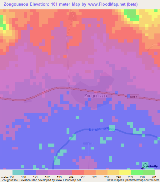 Zougoussou,Ivory Coast Elevation Map