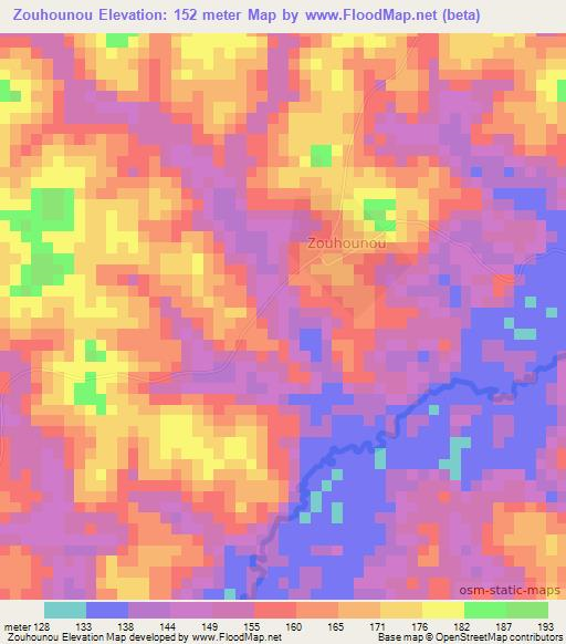 Zouhounou,Ivory Coast Elevation Map