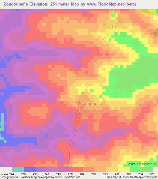 Zougounefla,Ivory Coast Elevation Map
