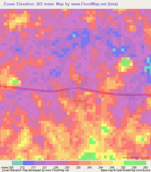 Zouan,Ivory Coast Elevation Map