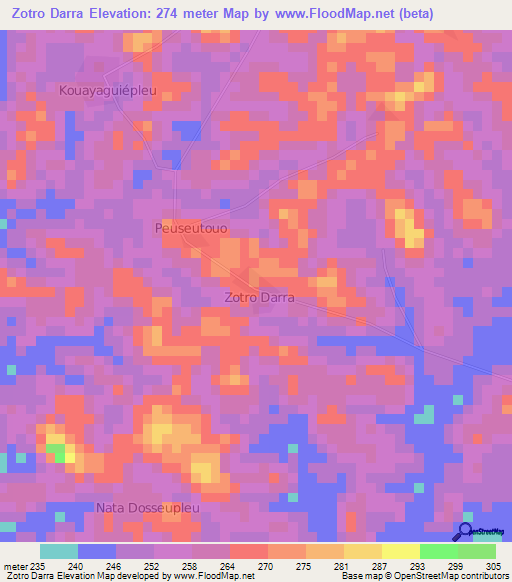 Zotro Darra,Ivory Coast Elevation Map
