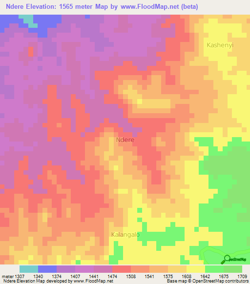 Ndere,Uganda Elevation Map