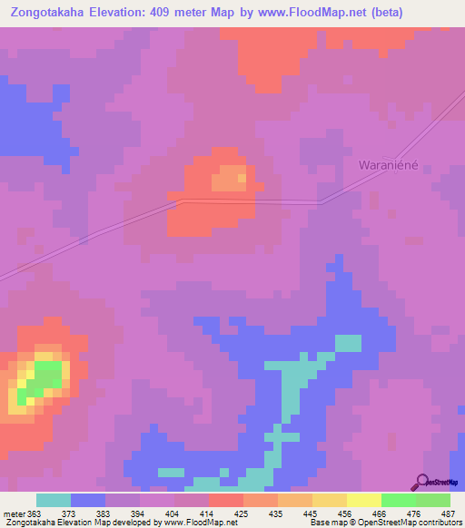 Zongotakaha,Ivory Coast Elevation Map