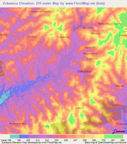 Zokassou,Ivory Coast Elevation Map