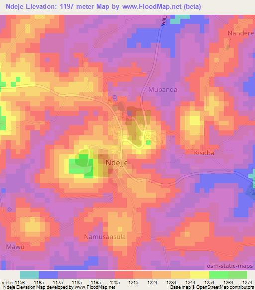 Ndeje,Uganda Elevation Map