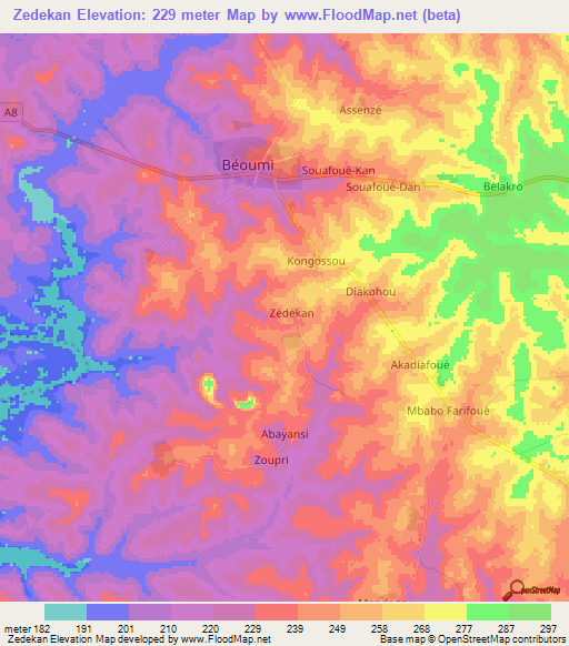 Zedekan,Ivory Coast Elevation Map