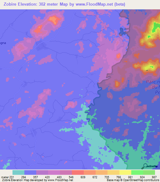 Zobire,Ivory Coast Elevation Map