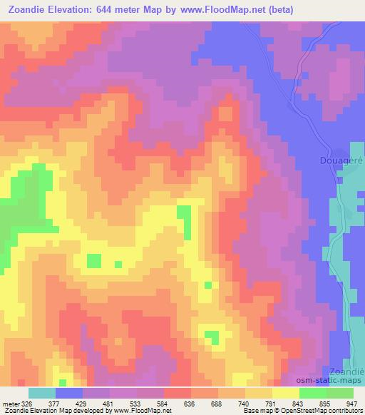 Zoandie,Ivory Coast Elevation Map