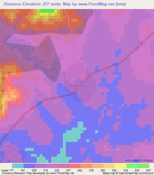 Zinzenou,Ivory Coast Elevation Map