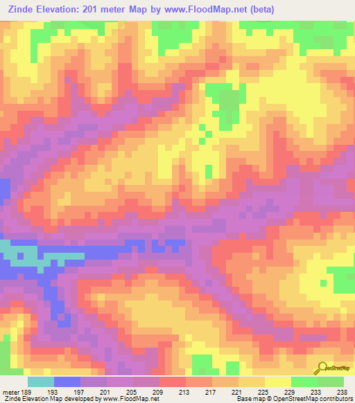 Zinde,Ivory Coast Elevation Map