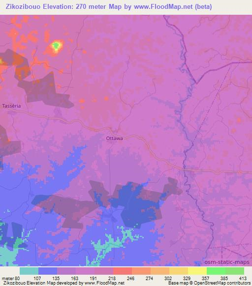 Zikozibouo,Ivory Coast Elevation Map