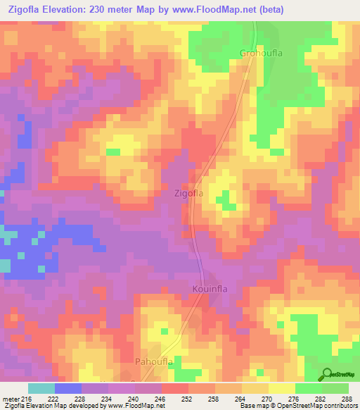 Zigofla,Ivory Coast Elevation Map