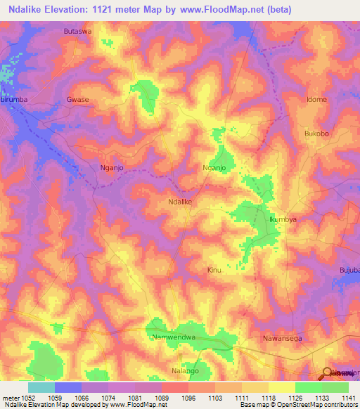 Ndalike,Uganda Elevation Map