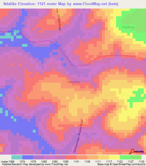 Ndalike,Uganda Elevation Map