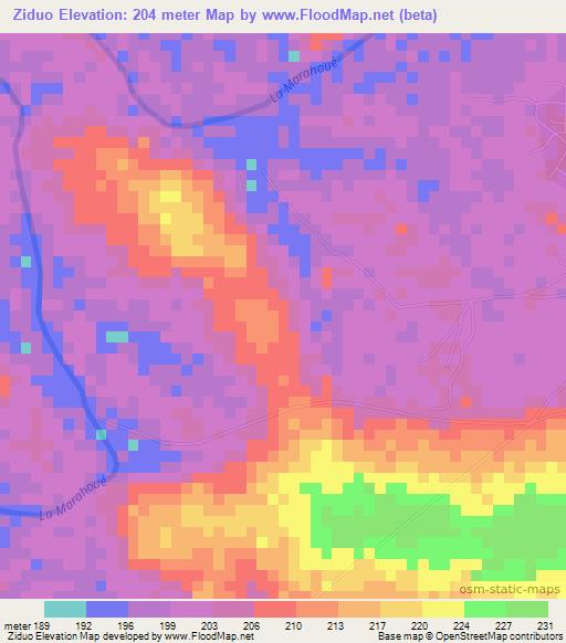 Ziduo,Ivory Coast Elevation Map