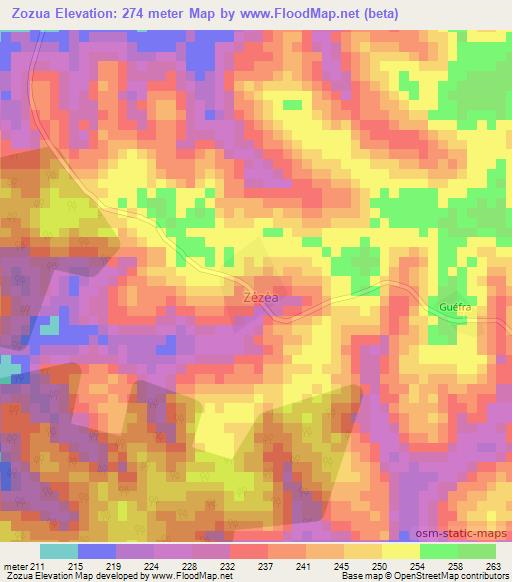 Zozua,Ivory Coast Elevation Map