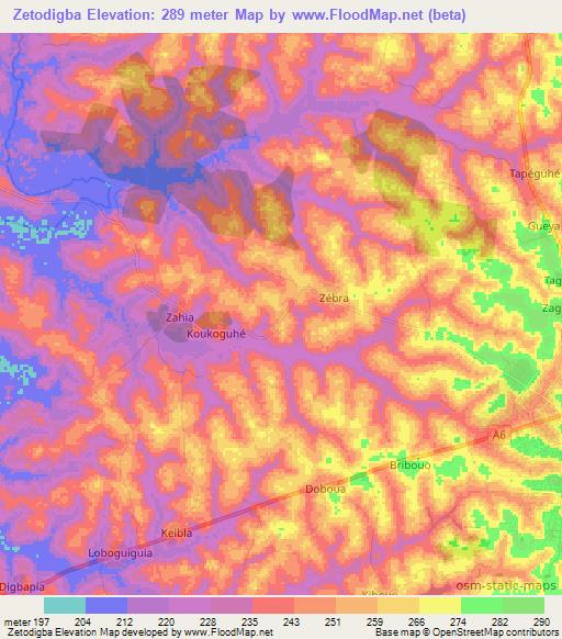 Zetodigba,Ivory Coast Elevation Map