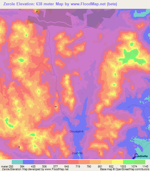 Zerole,Ivory Coast Elevation Map