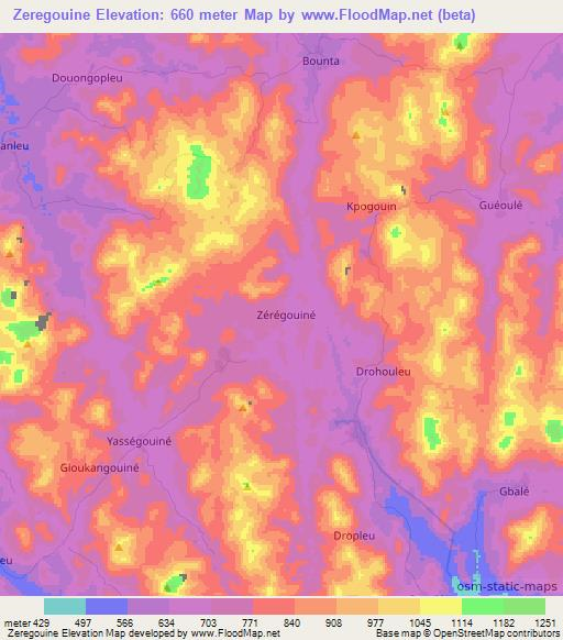 Zeregouine,Ivory Coast Elevation Map