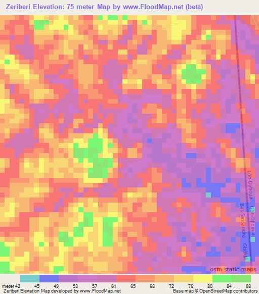 Zeriberi,Ivory Coast Elevation Map