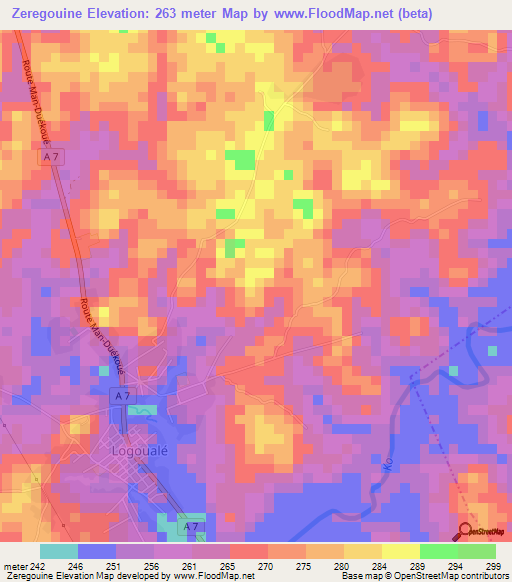 Zeregouine,Ivory Coast Elevation Map