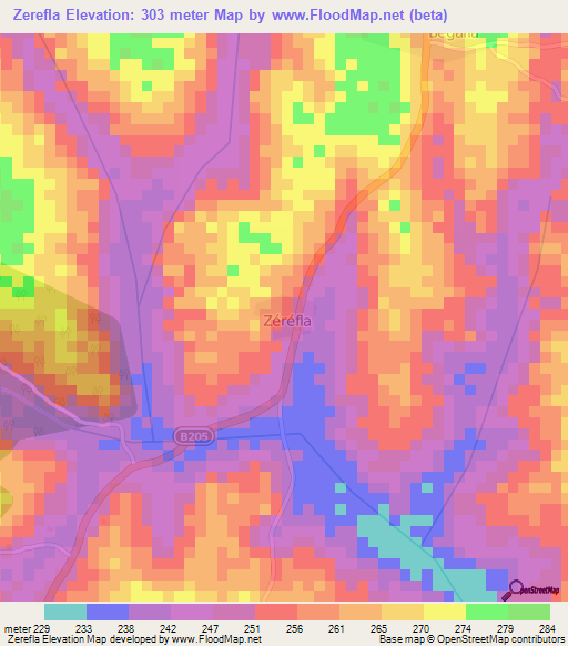 Zerefla,Ivory Coast Elevation Map