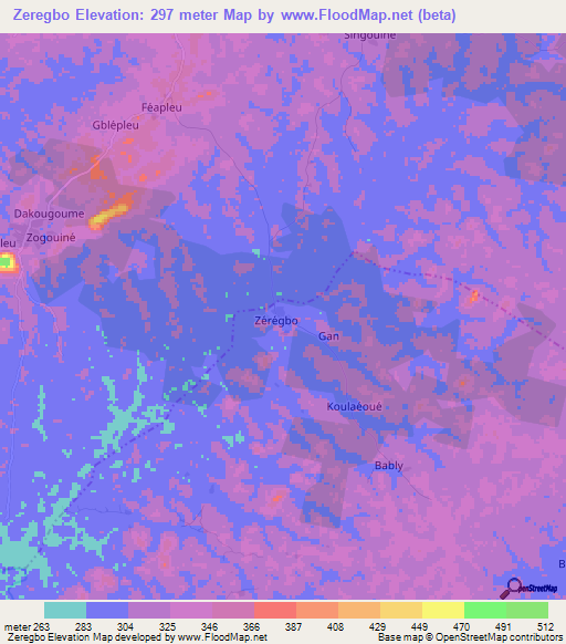 Zeregbo,Ivory Coast Elevation Map