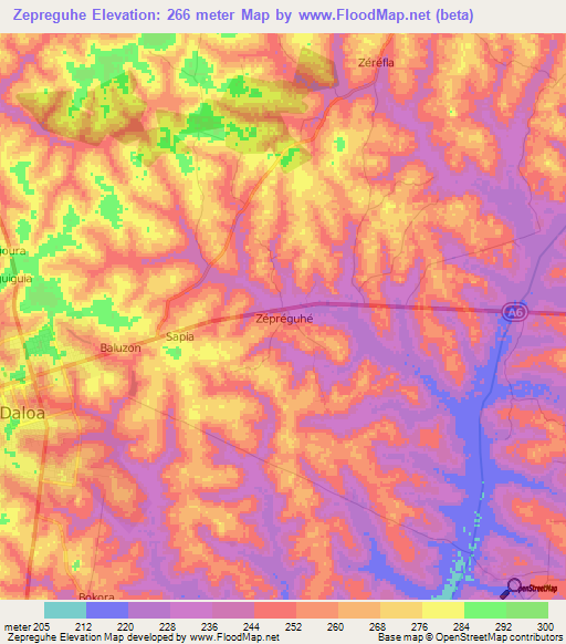 Zepreguhe,Ivory Coast Elevation Map