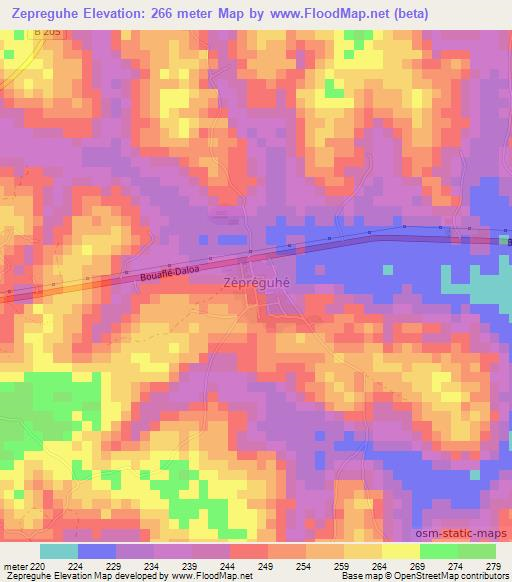 Zepreguhe,Ivory Coast Elevation Map