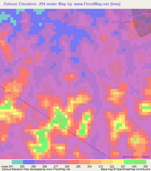 Zeitouo,Ivory Coast Elevation Map