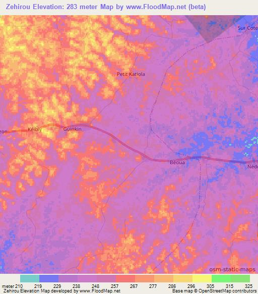 Zehirou,Ivory Coast Elevation Map